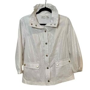 Zenergy by Chico's Jacket White Animal Print Snap Front Lightweight Size 0